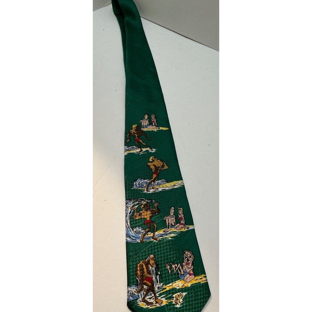 Adolfo Vintage Necktie Beach Bodybuilder Surfer Graphic Green One Size Novelty